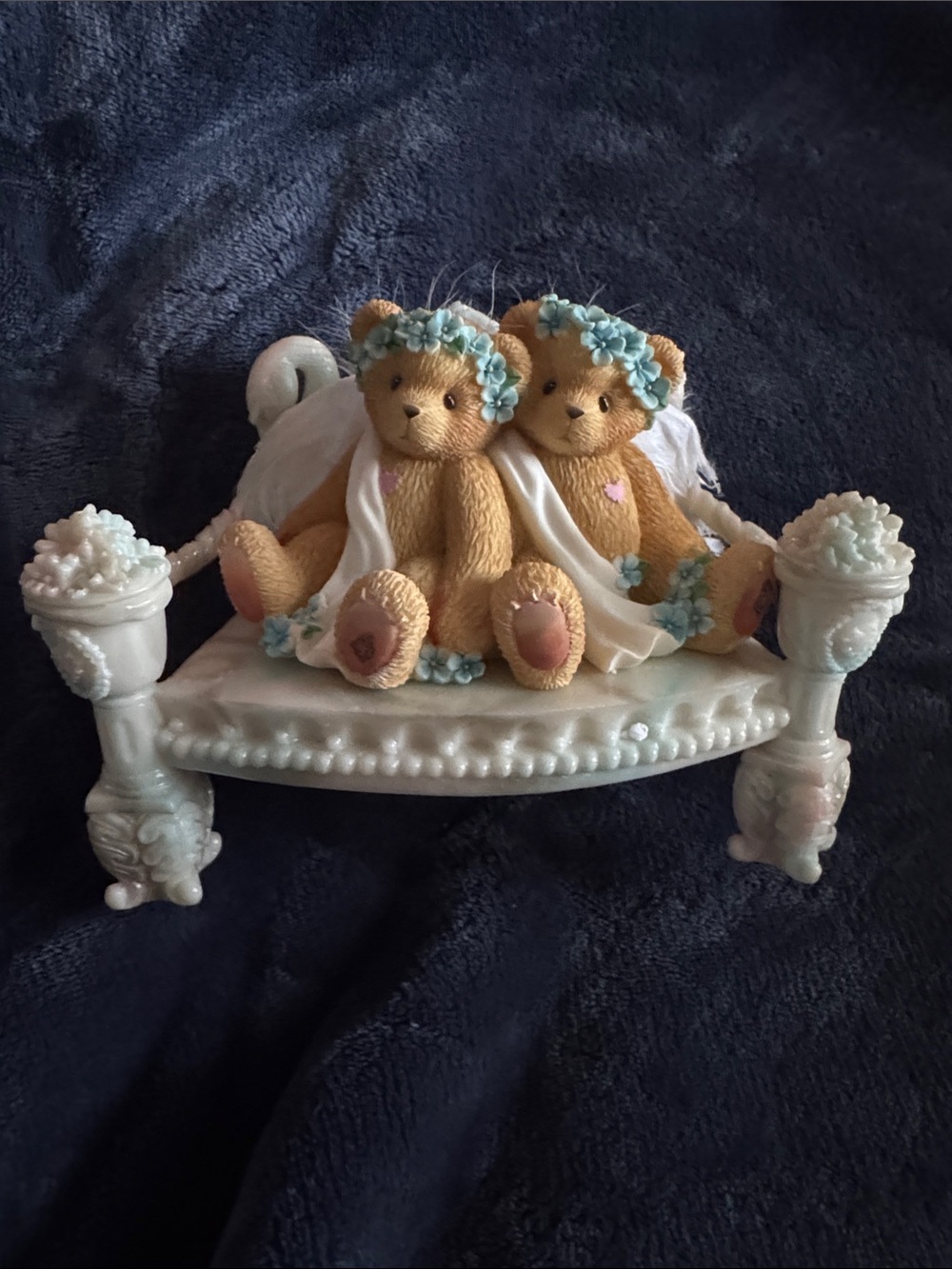 Cherished Teddy Couple Figurine in Cream and Blue